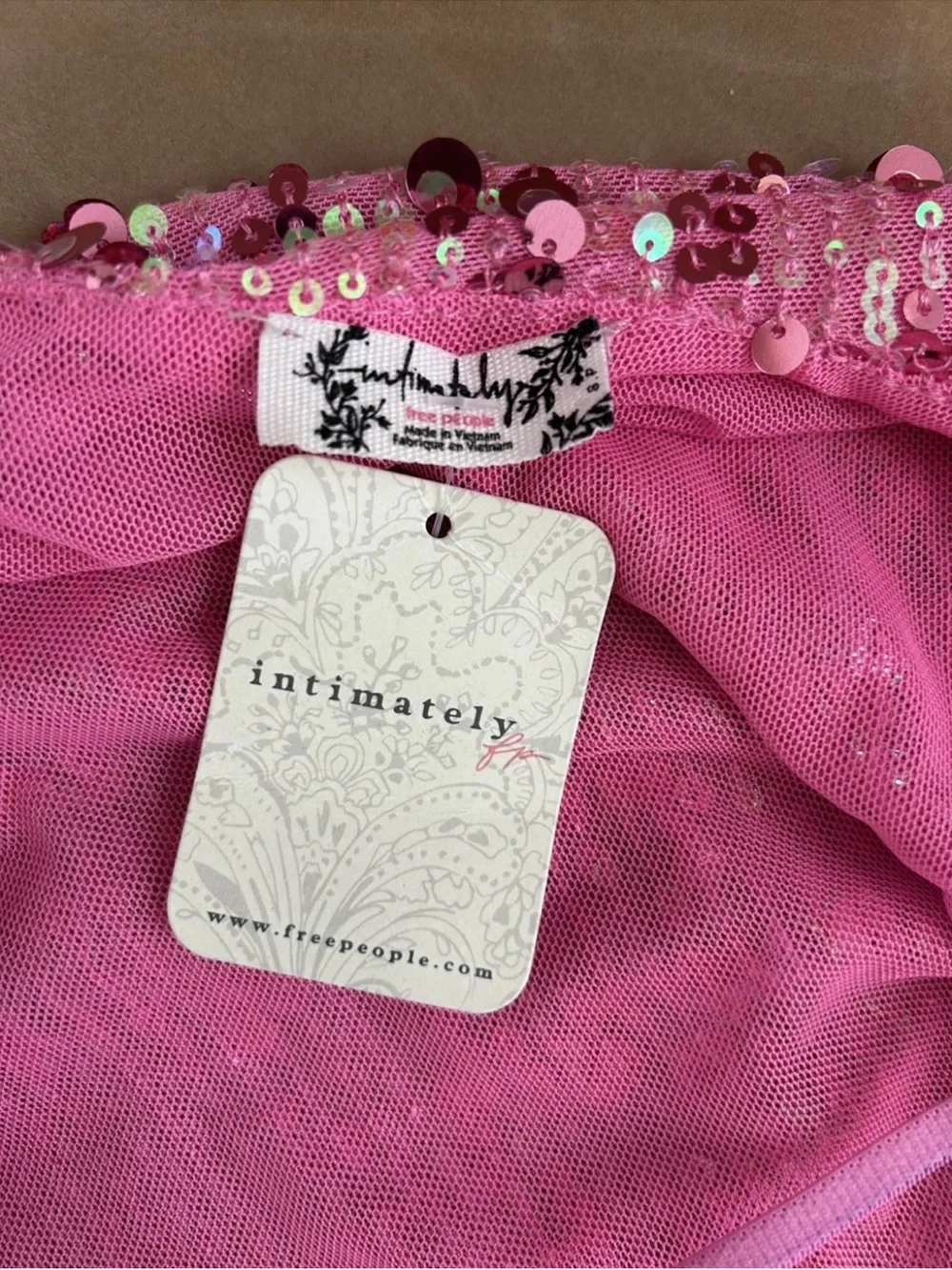 Free People Midnight Kiss Pink Sequin Mini Slipdress NWT Size Small
